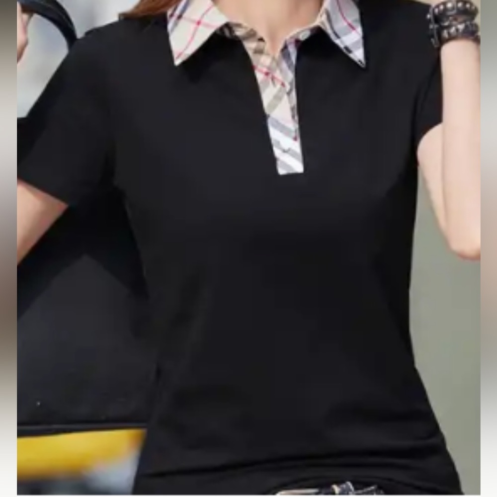 NOVA CHECK TRIM FASHION TOP Cotton Blend